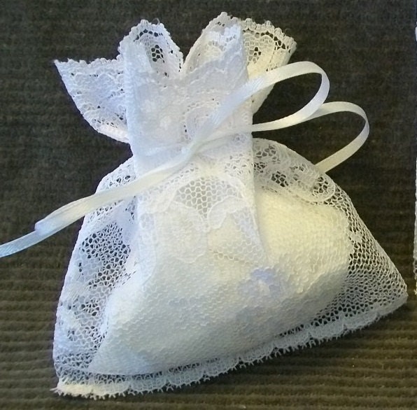 100 WHITE Lace Party Favor Gift Bags Satin Ties 4x4