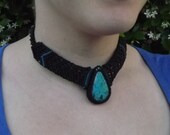 Turquoise All Natural Gemstone Micro Macrame Necklace, OOAK, All Natural