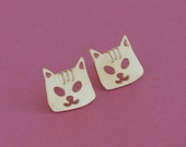 Gold Cat Earring, Kawaii Jewelry, Cute Cat Posts, Animal Studs, Gift for Pet Lovers- Ready to Ship