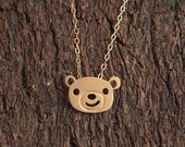 Tiny Bear Necklace, Teddy Bear Jewelry, Cute Animal Charm, Gold Kawaii Necklace- Ready to Ship