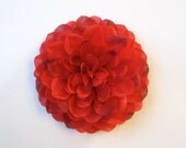 Fabric Flower Hair Accessory: Pin, Hair Clip, Fascinator, or Headband - Red Flower with Many Petals