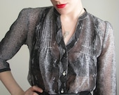 90s blue python SHEER blouse s/m