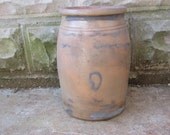 Antique Crock Pottery 1800s Rustic or Primitive Blue Decorated Stoneware Country Decor Item