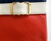 Vintage Red White and Blue Leather Retro Clutch Mod Purse Handbag Gold Buckle 1950s 1960s