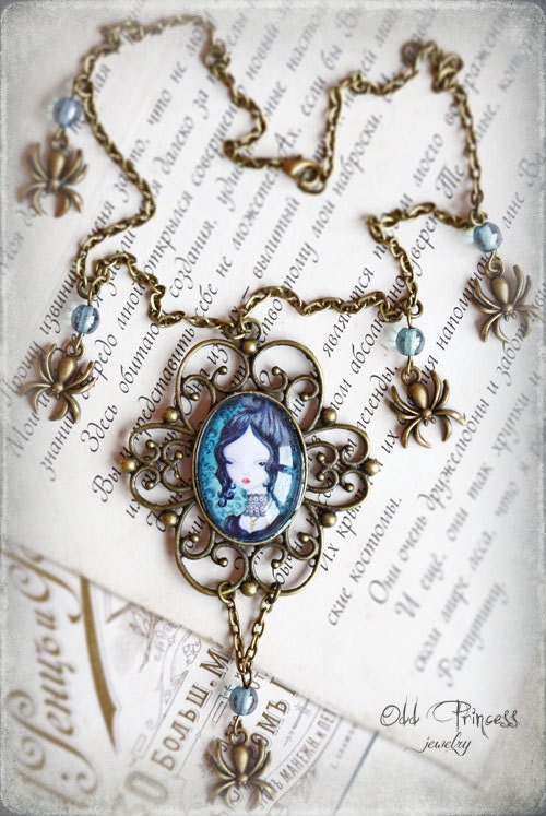 HENRIETTE Victorian Art Oval Cameo Necklace by Odd Princess,Wearable Art, Gift For Her