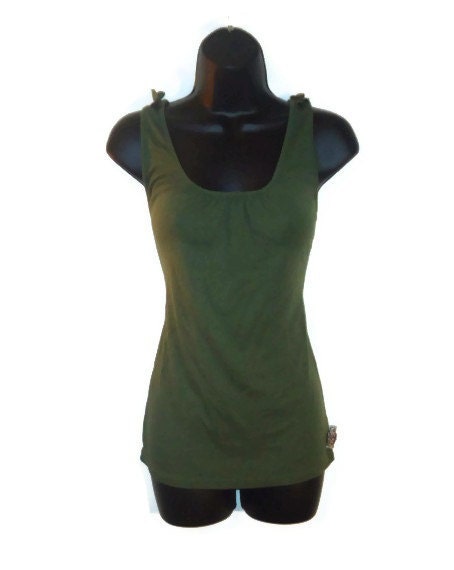 Reconstructed Forest Green Military Inspired Short Sleeved Cinched Summer Top Womens Clothing Medium