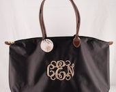 Monogrammed Large Black Tote with Zipper Personalized