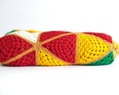 Vintage Afghan Blanket Throw-Triangle Pattern-Gold Red Green Cream