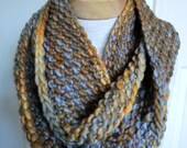 Cowl, Neckwarmer, Infinity Scarf in Pure Merino Wool, Super Soft with Yellow, Brown and Gray Colors