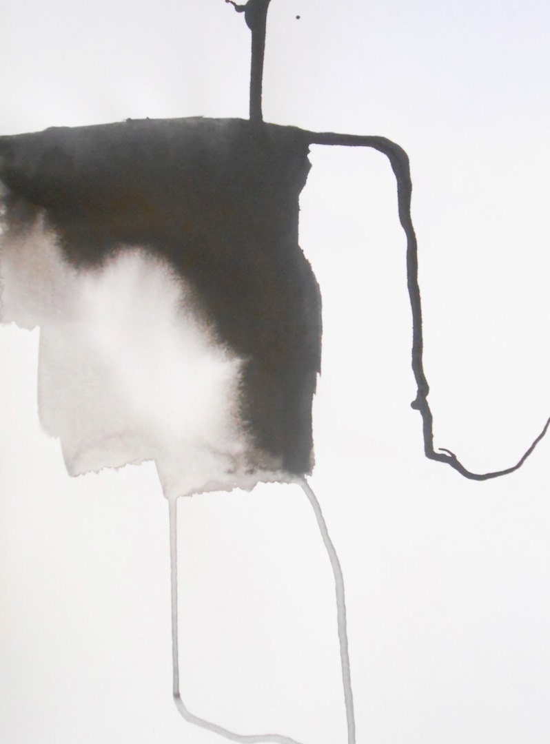Original OOAK Black and White Abstract Ink Wash Painting 11.7x16.5 " Uninformed 016"