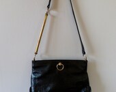 60's Manon Purse MOD Asymmetrical Metal Handle Textured Patent Leather Bag