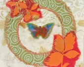 Organic Circle - Original Collage Art Mixed Media Art 8x8 ready to hang 3D