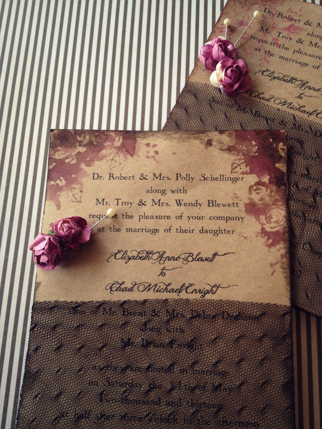 Black Lace Invitation High End Handmade Wedding Bridal Shower Farm Wedding