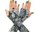 Snake Skin Gloves Fingerless Jersey Arm Wrist Teal Green