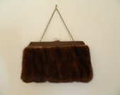 Vintage Mink Purse chain handle strap small chocolate brown clutch handbag fancy glamorous formal What the Funk on Etsy