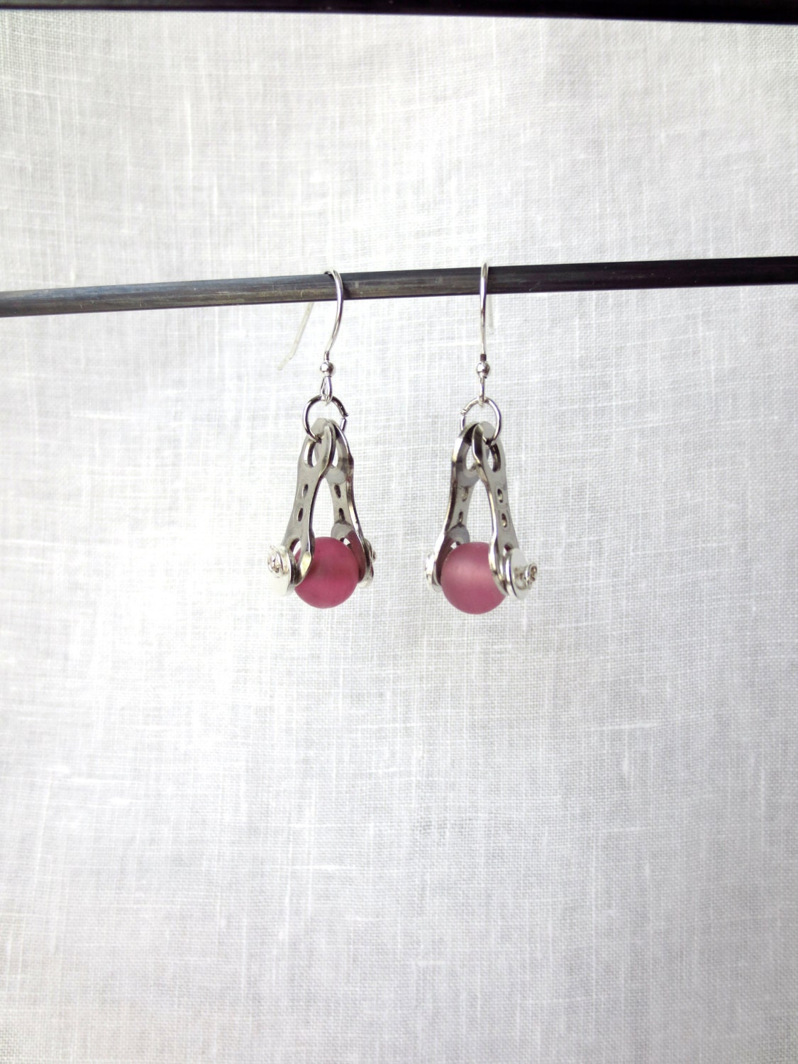 Bicycle Jewelry, Bikes,  Bicycle Chain Link and Bead Earrings, Bicycle Accessories, Recycled Bicycle Jewelry Sports