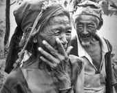 Travel Photo Couple, Nepal,  Black and White, Portrait,  Fine Art Print, Ethnic, Old Man Woman, Nepalese couple - True Love
