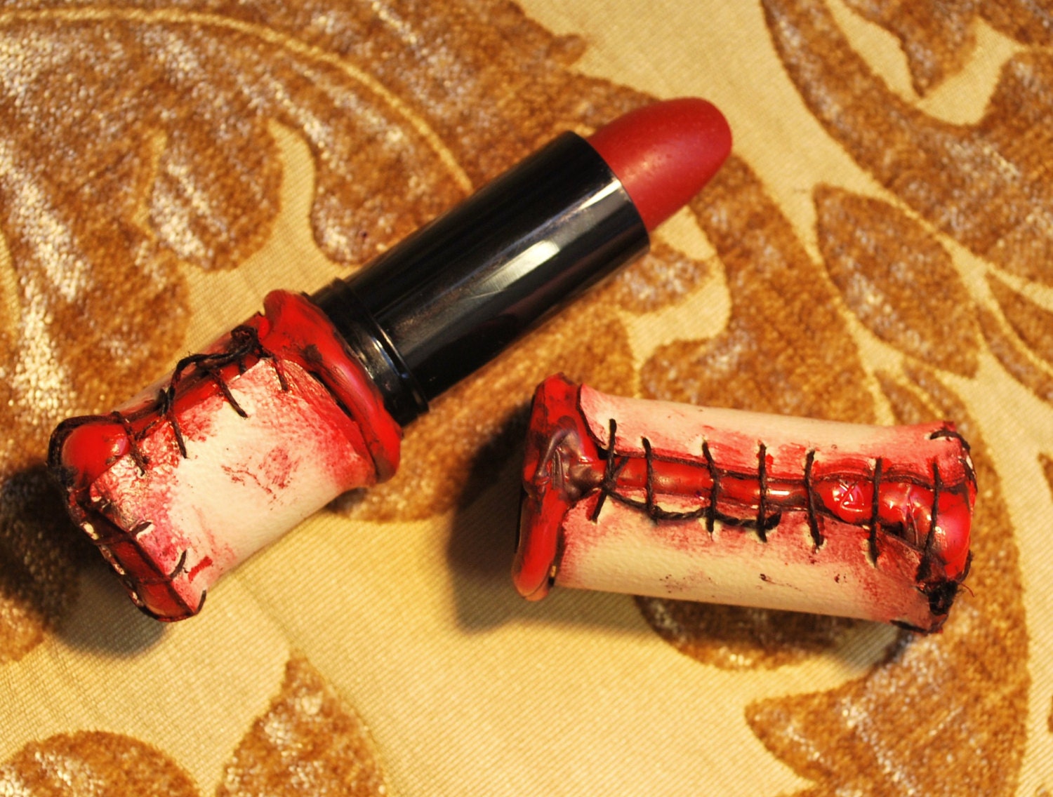 Zombie skin blood red lipstick
