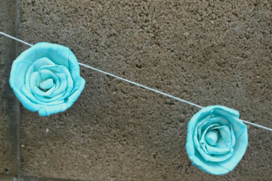 Handmade Tiffany Blue Aqua Wedding Garland - Hand Dyed Sola Wood Roses, Aqua Bakers Twine - Wedding Decoration, Light Teal, Blue, Custom