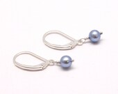Little Girl Earrings, Blue Pearl Leverbacks Sterling Silver, Flower Girl Gift