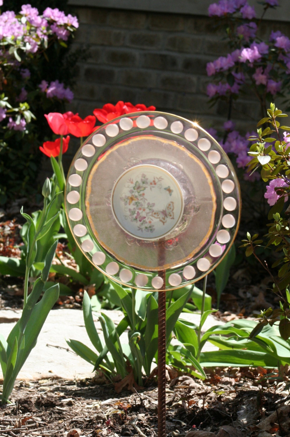 GARDEN and YARD  sun catcher recycled glass garden plate sculpture