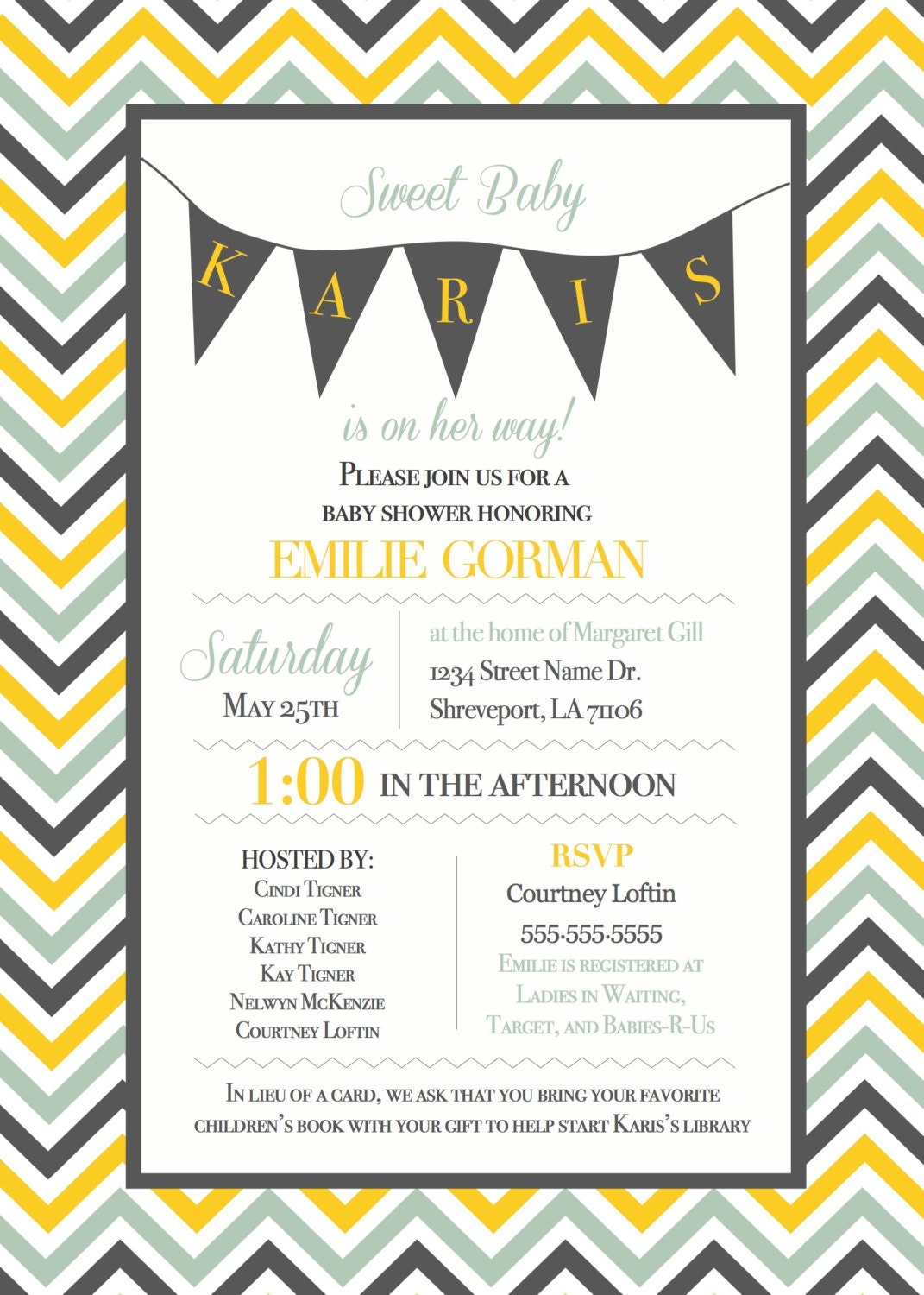 Chevron Baby Shower Invitation for Girl