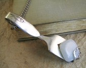 Vintage Fork Necklace. Lily flower upcycled silver Fork pendant. White Agate handmade jewelry