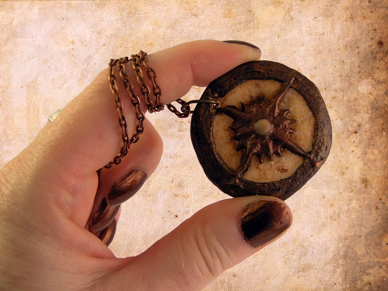 Steampunk Compass Pendant. Glow in the Dark necklace. Nautical handmade jewelry