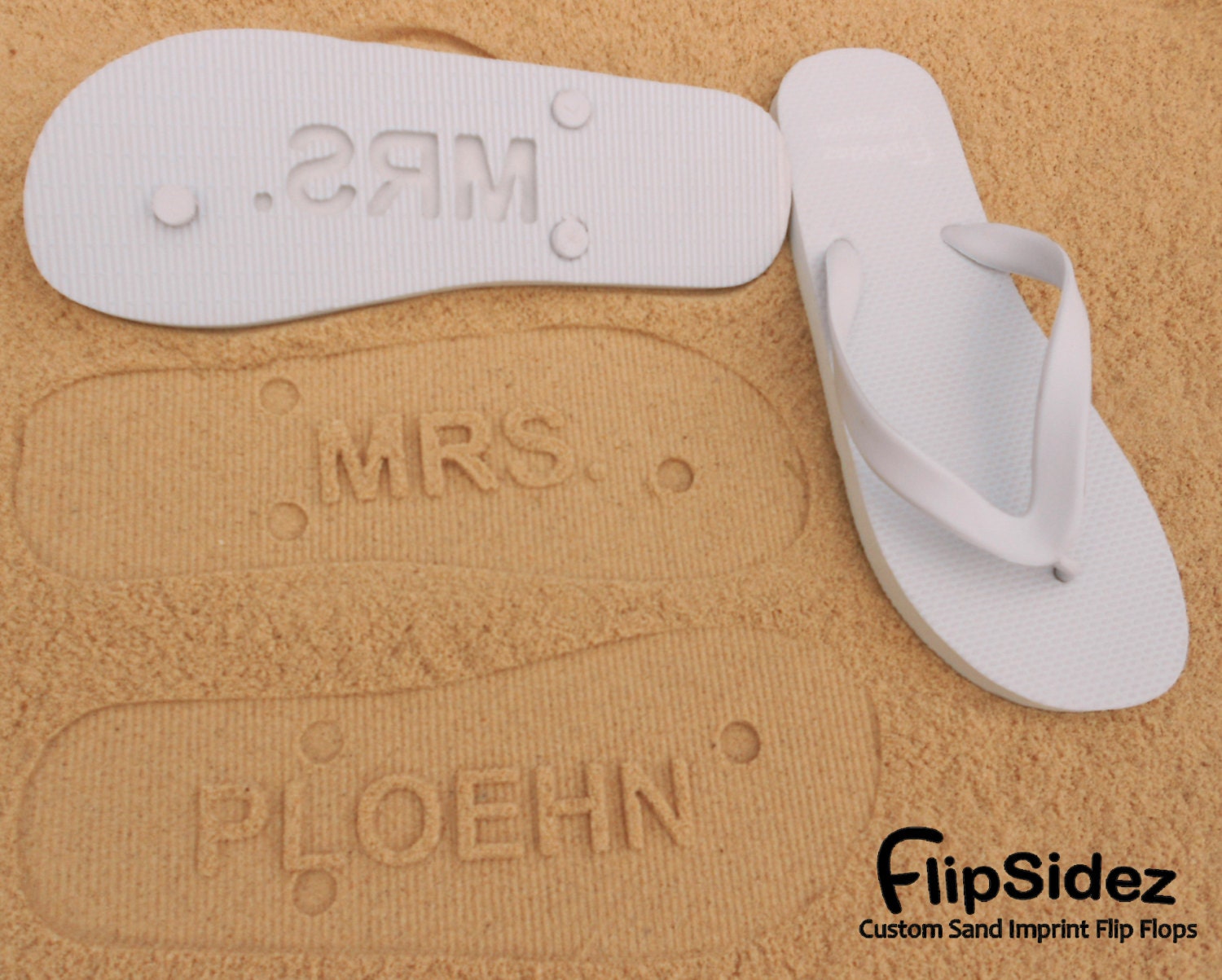 Custom Sand Imprint Bridal Flip Flops. Personalize With Your Design.