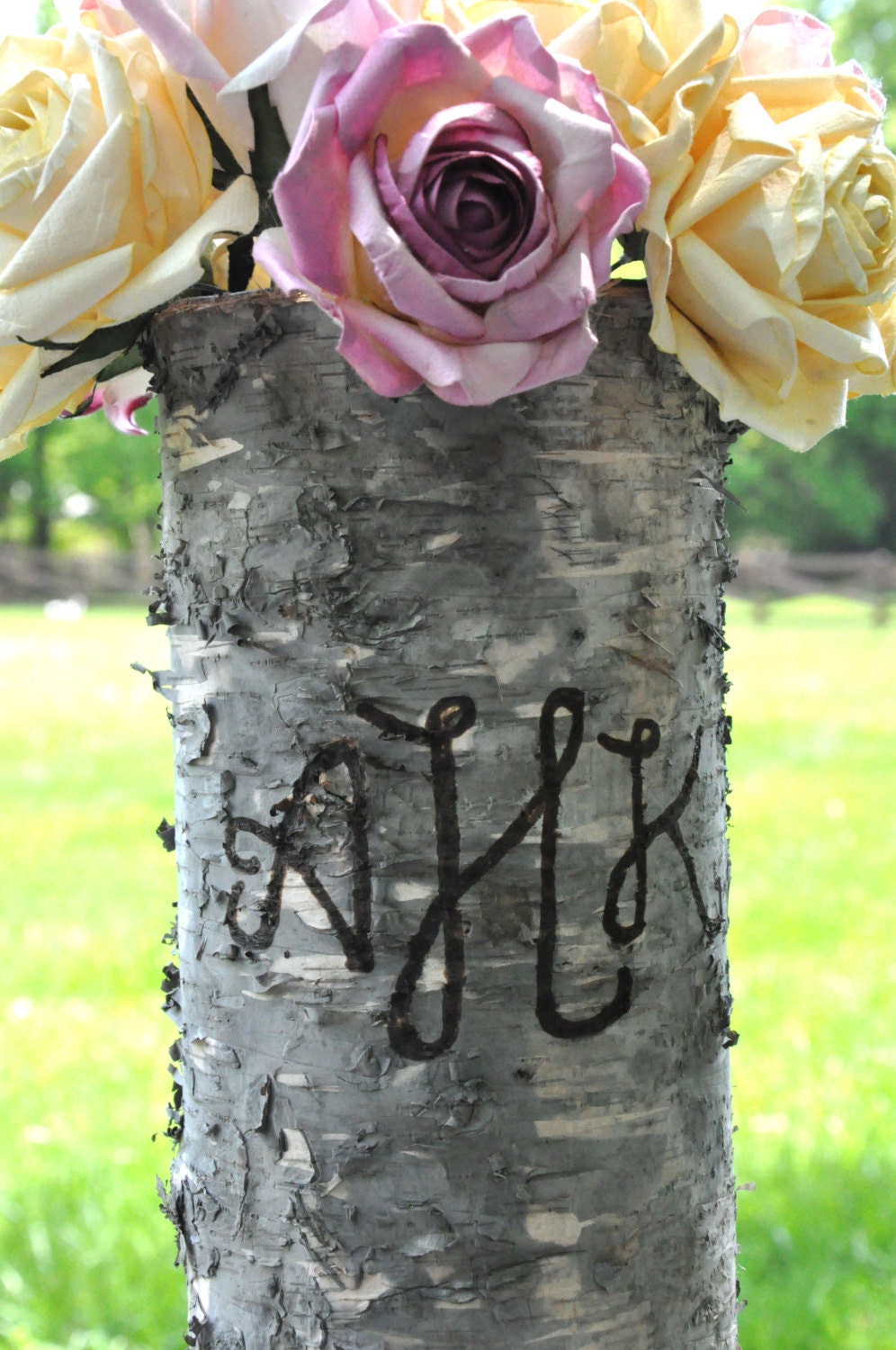 Personalized Birch Bark Vase with Initials  - Woodland Vases - Rustic Wedding Centerpieces - Barn Wedding Vase