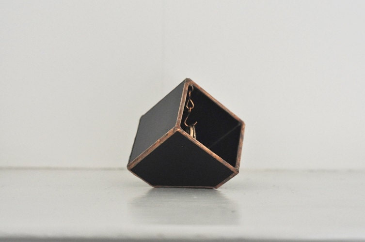 NEW Stained Glass Ring Holder - Black Glass Display Box - silver or copper - eco friendly - etching