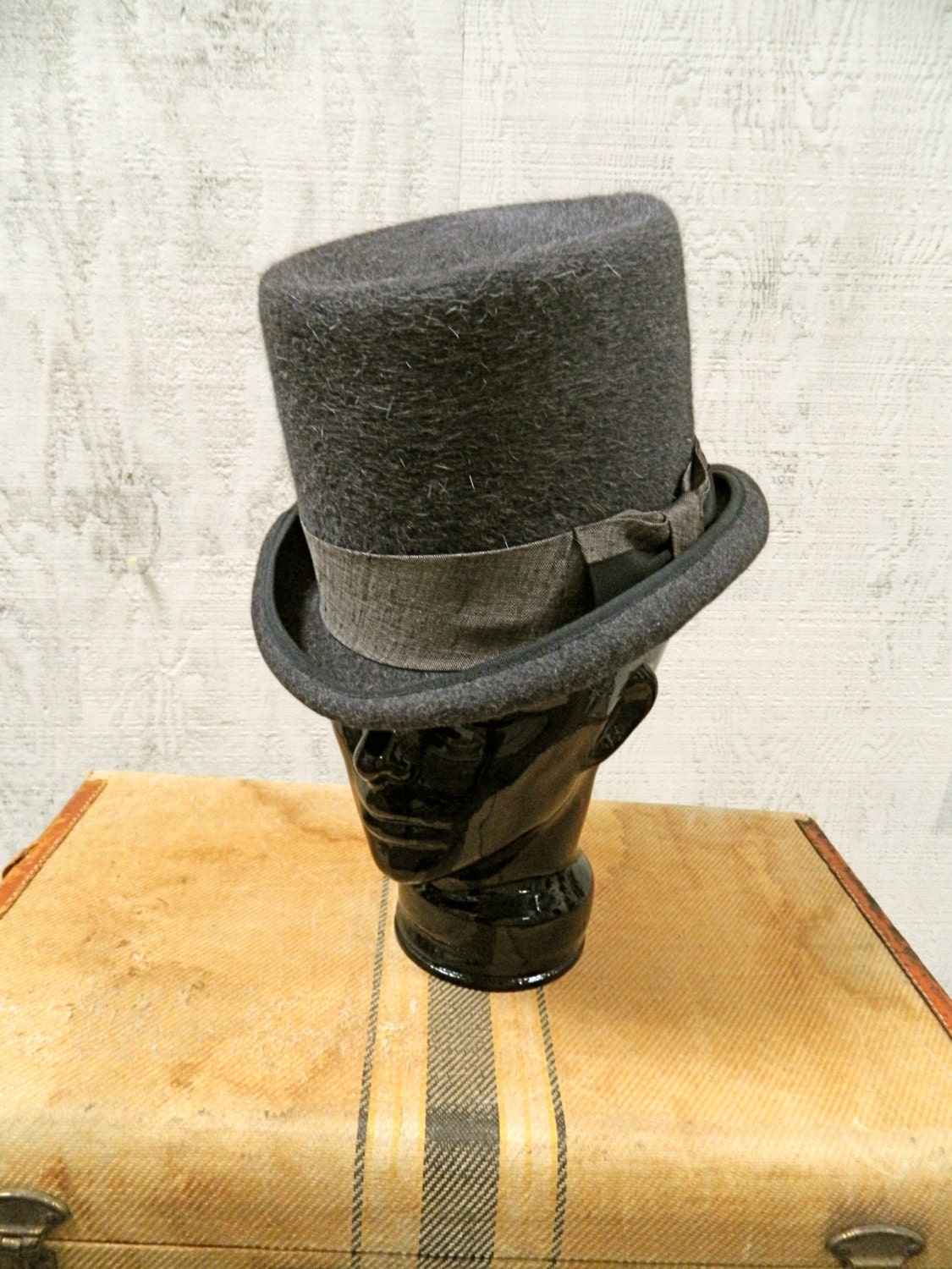 Unique Grey Top Hat / Men's XL Top Hat / Hand blocked Top Hat / stove pipe hat