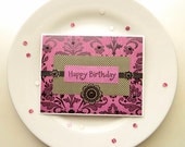 Damask Birthday Card for her, Neon Purple Magenta, Blank Inside, Purple and Black Lace, Women, Teen Girls