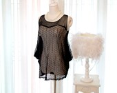 Rocker urban Sheer See Through Lace Black Top Blouse 2 Sides Wearable Baggy Design Oversized