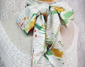 Vintage scarf tie Green yellow red ladies neck tie Abstract print ascot 70s headband