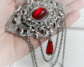 RUBY'S DREAM Victorian hair clip, bridal hair clip in aged silver with ruby red accents, free gift box