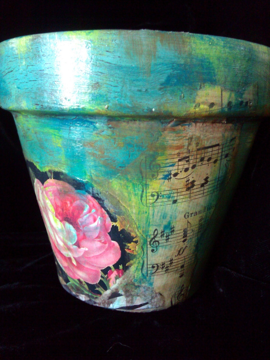 Hand Painted, Clay Collaged Flower Pots