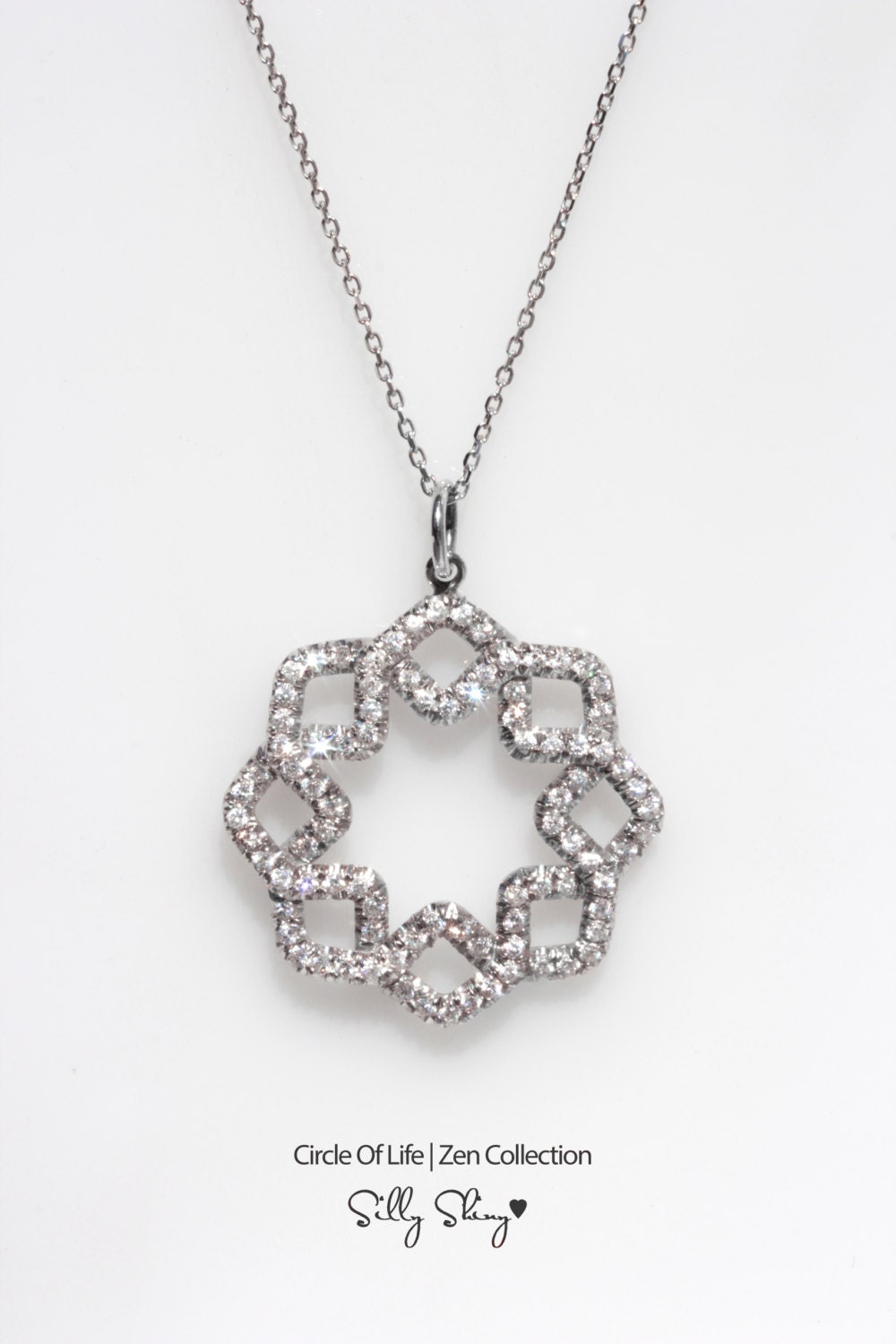 Silly Shiny Circle of Life 14K Gold Necklace set with Diamonds and LoVe
