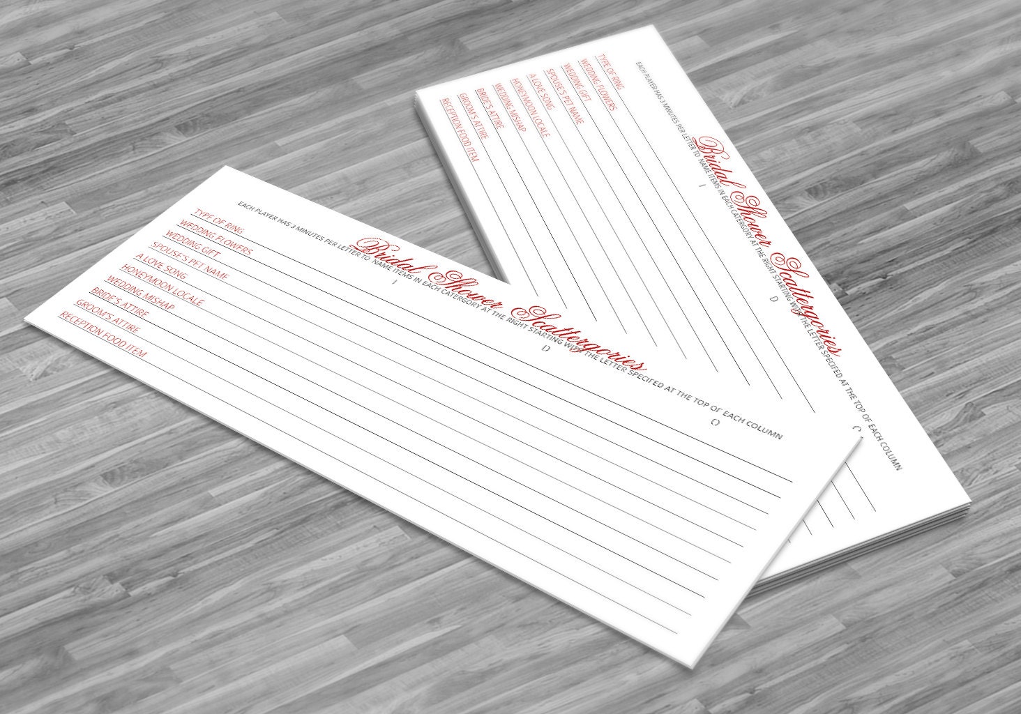 Bridal Shower Scattergories Game - Instant Download - Red