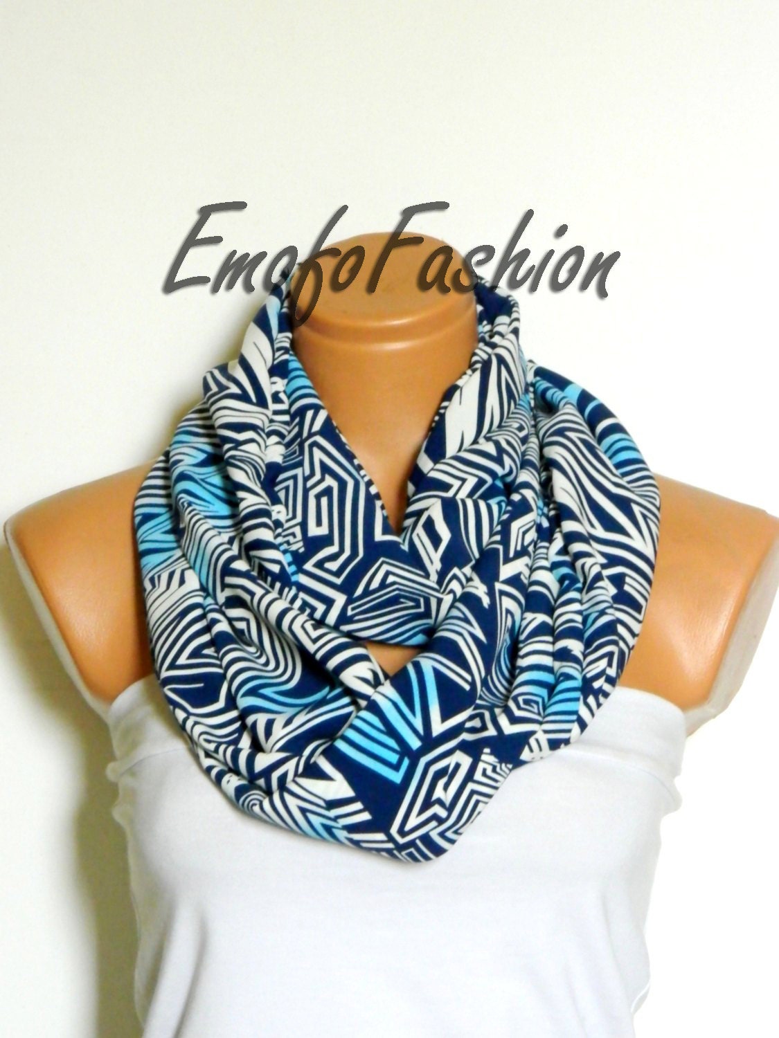 Woman scarf with chevron striped shades of blue, for her, infinity scarves for womanInfinity Scarf, Circle, Loop Scarf, Chevron