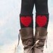 Red Black Short Heart Knit Boot Cuffs. Love Heart Short Leg Warmers. Crochet heart Boot Cuffs. Legwear black red