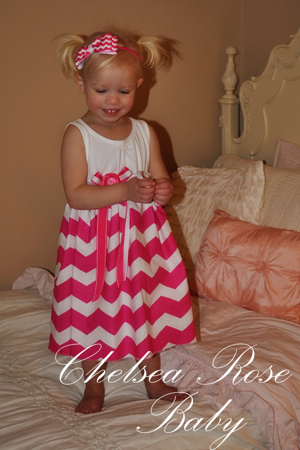 Gorgeous Chevron Baby and Toddler Dress, Baby Girl Dress, Hot Pink Chevron print, Designer Summer Dress, Baby Dress,