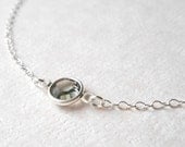 Gray Crystal Sterling Silver Necklace, Tiny Solitaire - Bridesmaids Set - Delicate Minimal Jewelry
