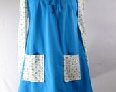 Vintage 1960s Midi Blue A Line Shift Dress Retro Mod