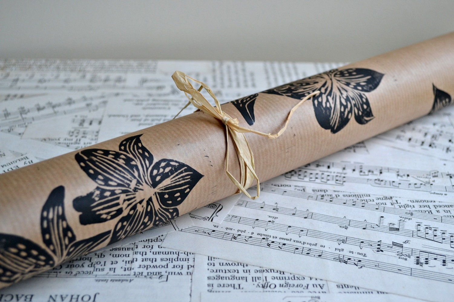 Hand Printed Lily Flower Gift Wrap - One Sheet