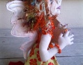 fairy art doll, soft cloth, collectors, recycled upcycled fabrics, mothers day, oranges