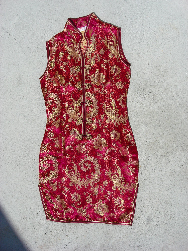 Vintage handmade China girl dress in purple and gold