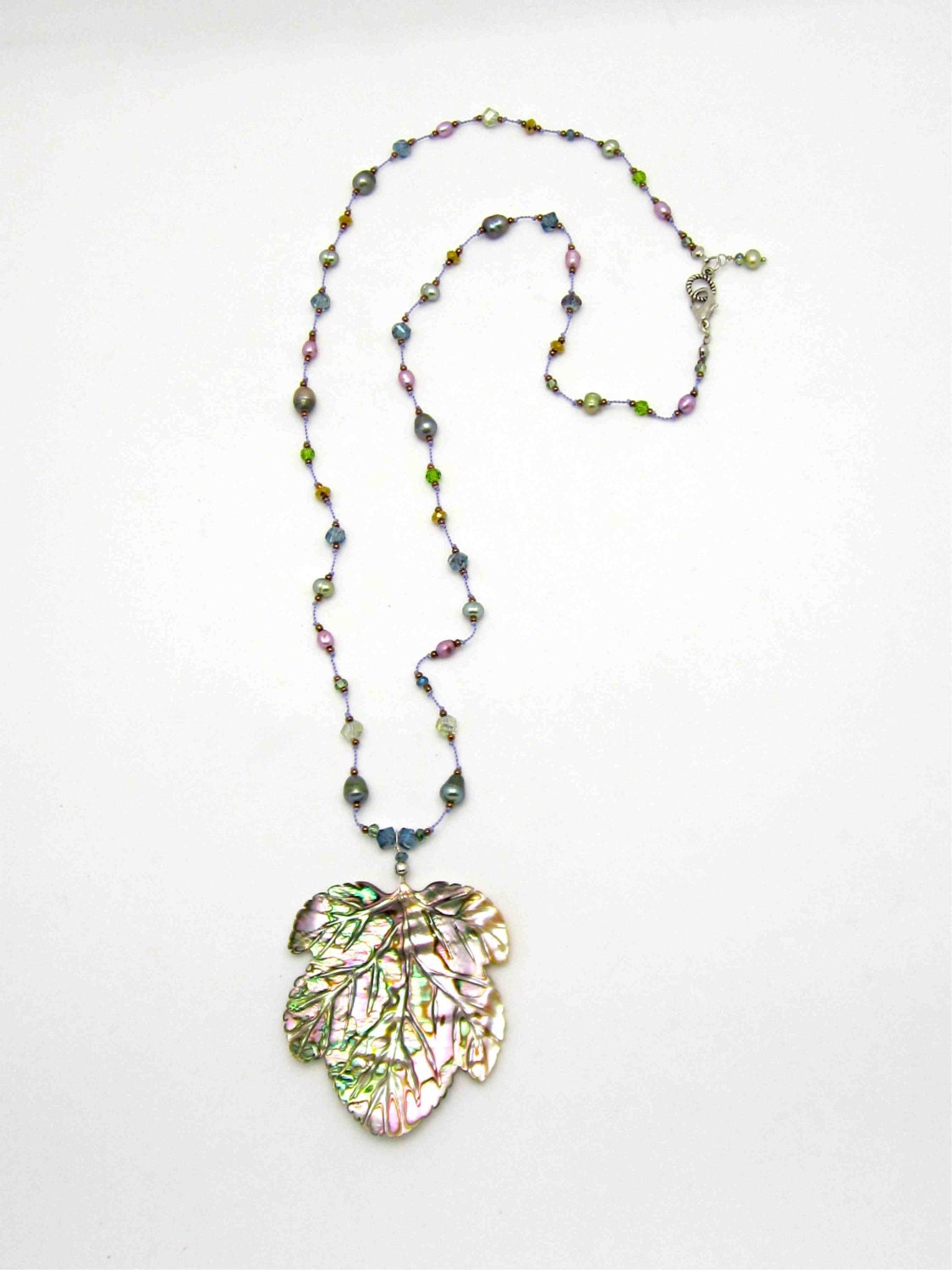 Abalone Leaf Necklace with Freshwater Pearls