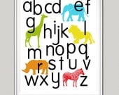 Nursery art, Alphabet Poster,Jungle Animals, ABC childrens art, Safari Decor,11x14