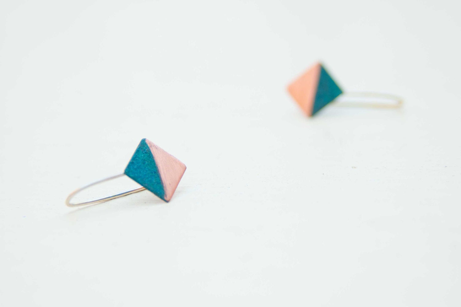 Rhombus earrings - blue and copper geometric jewelry